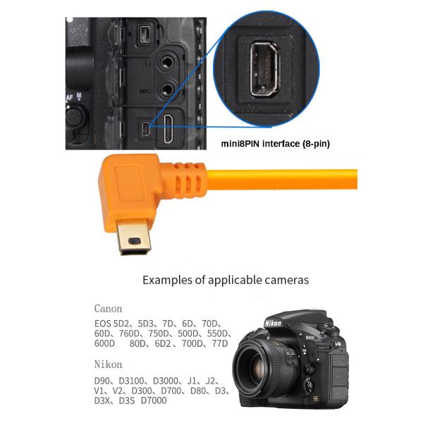 Micro B Type C 8pin 90 Degree Cable For Camera To Computer Data Transfer