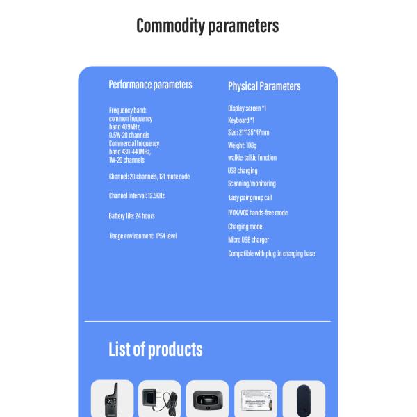 T37 Al aire libre baja potencia 0.5W / 1W libre brujería fácil de usar walkie-talkie