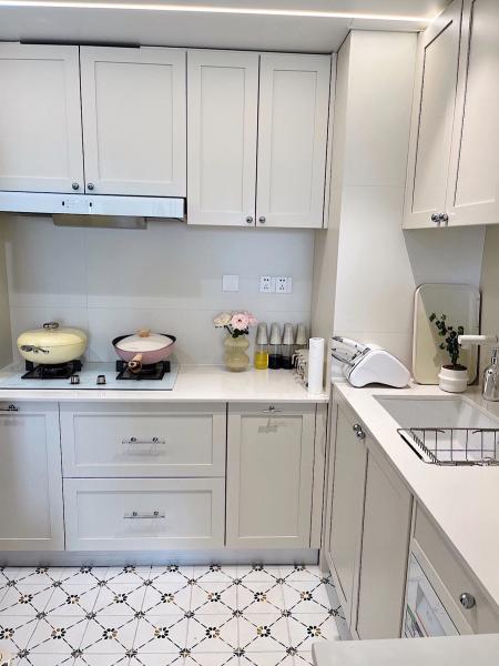 Modern Kitchen Cabinets with Quartz Countertop and Backsplash