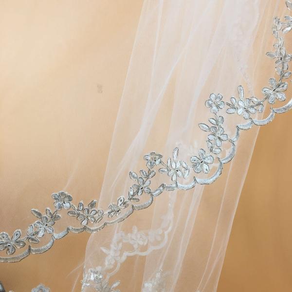 36 Embroidery Sliver Cord lace   Ivory/White Bridal Veil  Wedding Accessories