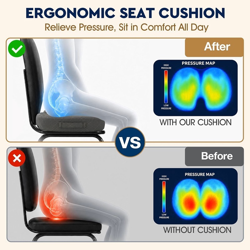 Premium Memory Foam Office Chair Cushion with Non-slip Bottom and Machine Washable Cover