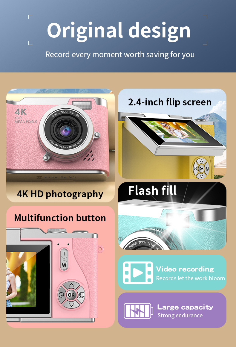 DLC Retro Ccd Digital Camera Ultra-high-definition Flip-cover 4K Ultra-clear Image, Portable for Students and Campus Travel