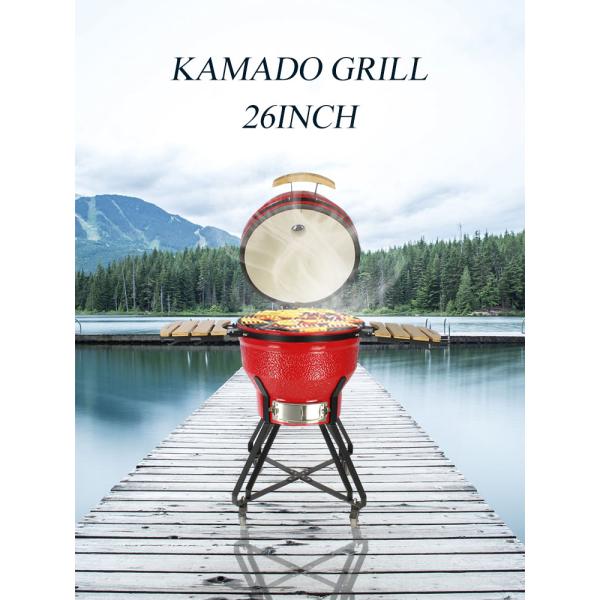 KIMSTONE New Design Deflector 26 Inch Kamado Joetisserie Rotisserie Brown Kamado, Bbq Komodo 26 Inch Kamado Grill