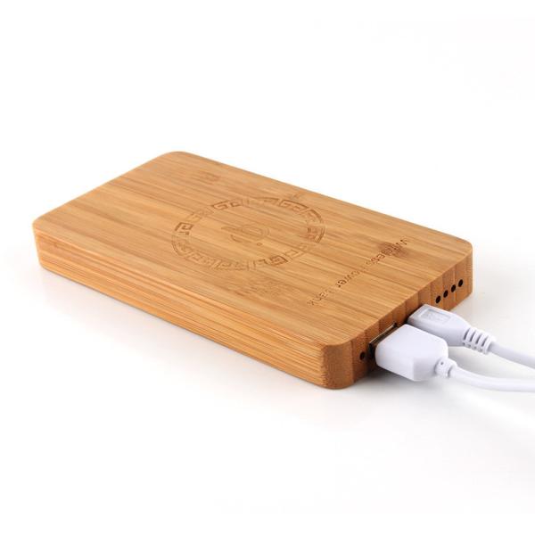 Wired / Wireless Bamboo Qi Power Bank 6000mAh with Metal Recognition Protection