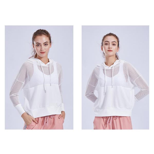 Polyester Spandex Women Fashion Sportswear Transparent Mesh Workout Shirt With Pocket