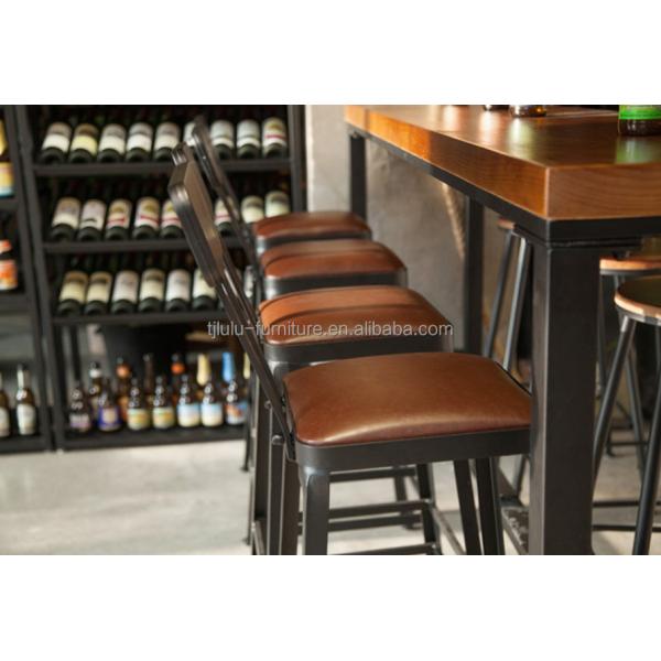 Home Bar Rustic Metal Frame Dining Tables High Rectangular Wood Kitchen Bar Table Stool