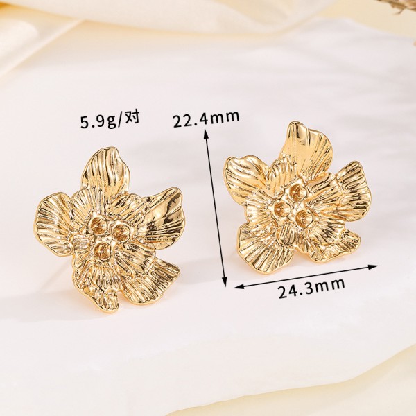 Fashion Brass Gold Plated Earring Round Mosquito Coil Flower Pearl Inlaid Zircon Studs DIY Geometric Women's Jewelry Earrings