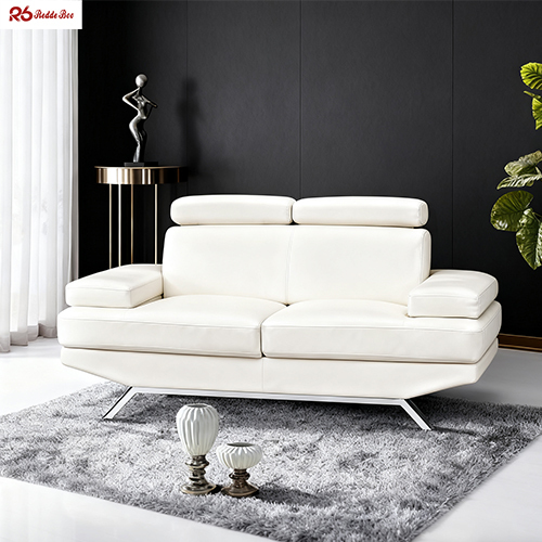 Genuine Leather White Leather Sectional Couch Metal Legs Loveseat Sofa OEM