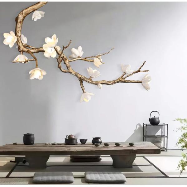 Hotel Elegant Magnolia Flower Ceramic And Copper Villa Lamp Hotel Chanderlier Wall Lamp