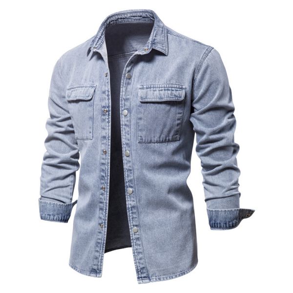High Quality Distressed Men's Denim Jacket New Vintage Style Long Sleeve Coat with Button Decoration Wholesale Available Jacket