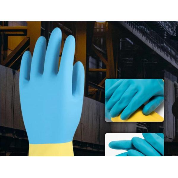 Kitchen Cleaning Neoprene Bicolor Industrial Glove 33Cm Length Chemical Resistant