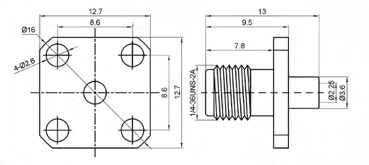 SMA Female Connector DC-6GHz Gold-Plated Brass 4 Hole Flange Mount for RF Applications