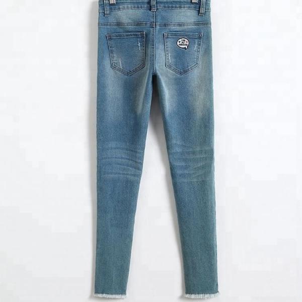 Stretch Girls Denim Clothes Jean Trousers With Custom Color Printed Embroidered Patch