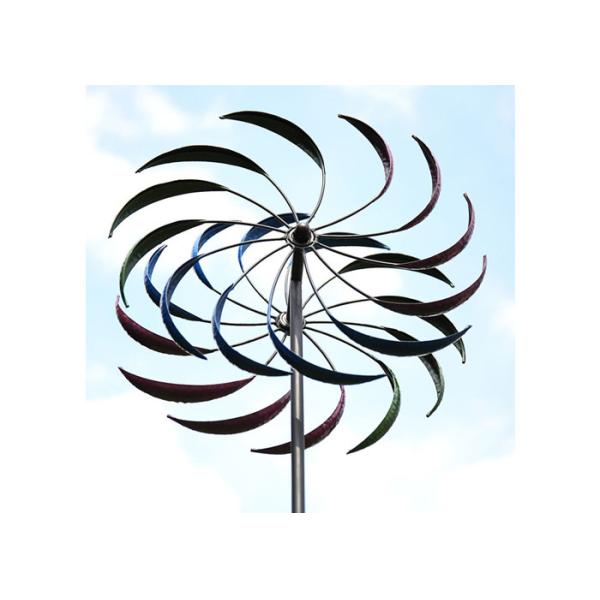 Outdoor Stainless Steel Garden Sculptures Colorful Spinner Kinetic Wind Sculpture