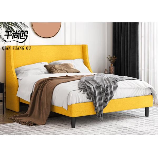 Classic Simple Upholstered Bed Frame 180*200cm With Personalized Head / Wing Design
