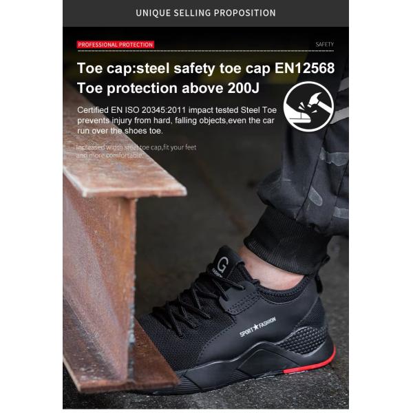 Black Men'S Casual Steel Toe Work Shoes , Sports Safety Shoes With Knitted Fabric Upper