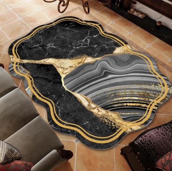 Shiny Shaped Living Room Carpet Chair Floor Mat Marble Irregular Foldable Area