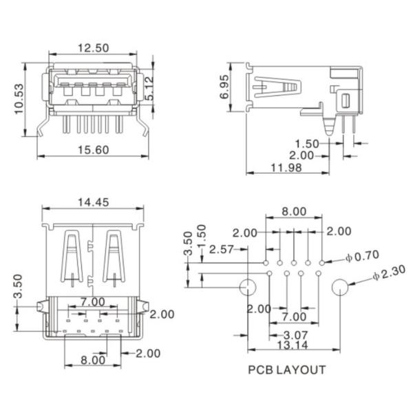 Завивая гнездо держателя Pcb соединителя Usb SMT женское 30 миллиом