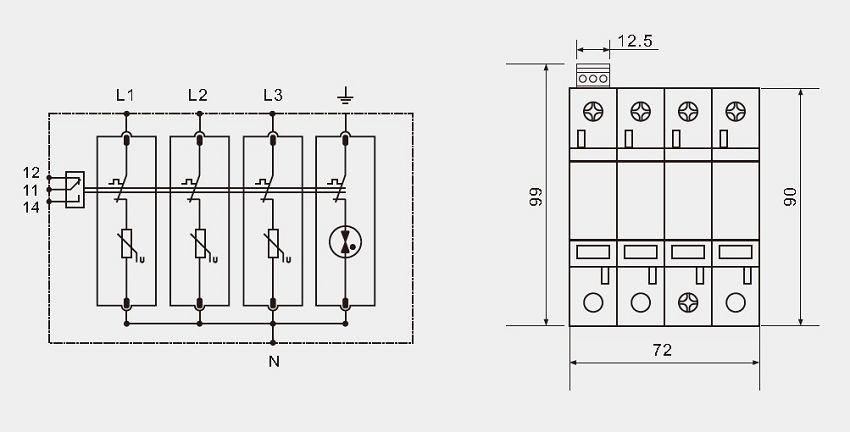 Arrester молнии защиты от перенапряжения 275v BRITEC BR-12.5M 3P+1  Класс I+II Spd