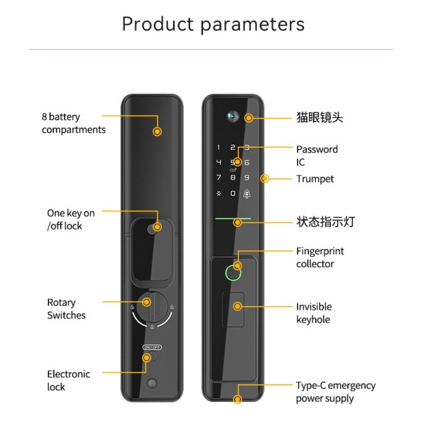 YAGU NEO Aluminum Alloy Biometric Wood Door Digital Fingerprint Lock With Camera Keyless Biometric Lock for Home Security TUYA