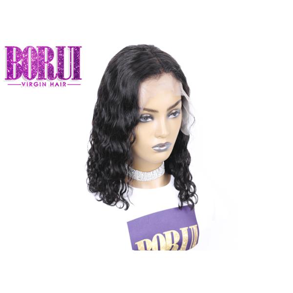 Natural Hairline With Baby Hair Short Water Wave Bob , Human Front Lace Wigs