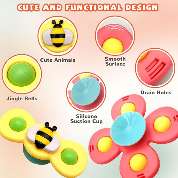 0-6 Year Olds Unisex Sensory Learning Toys 3 Pcs Suction Cup Spinner for Bath Time Fun