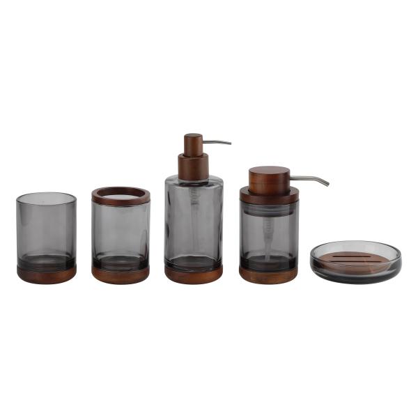 Acacia Wood Glass Bathroom Accessories With Natural Soap Dispenser Pump Head