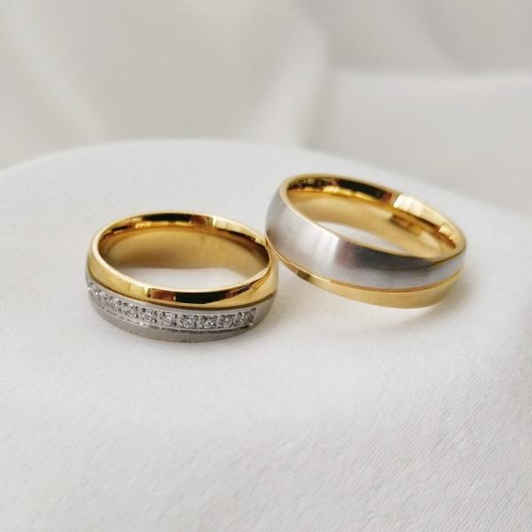 6mm Gold Plated CZ Inlay Men's Stainless Steel Wedding Rings Shiny Comfort Fit for Trendy Style and Third Party Appraisal