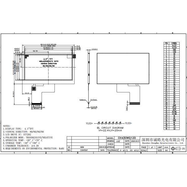 480*272 RGB интерфейс Светимость 500cd m2 4,3'' TFT LCD дисплей