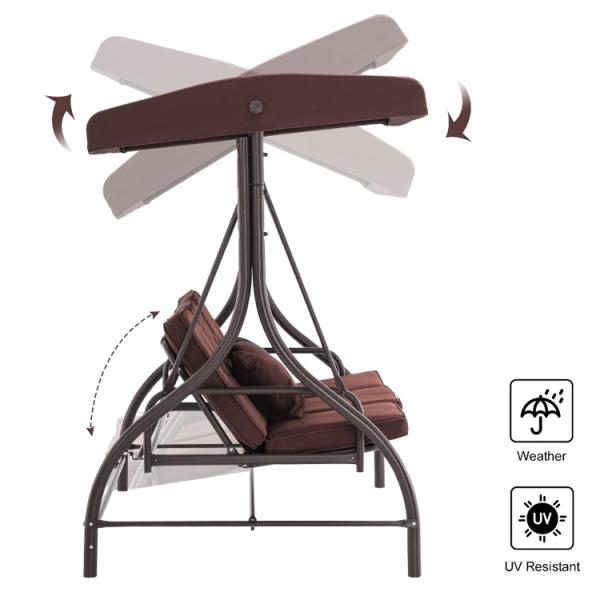 Outdoor Garden 3 Seats Swing Chair with Canopy and Adjustable Folding Steel Lounger Bed