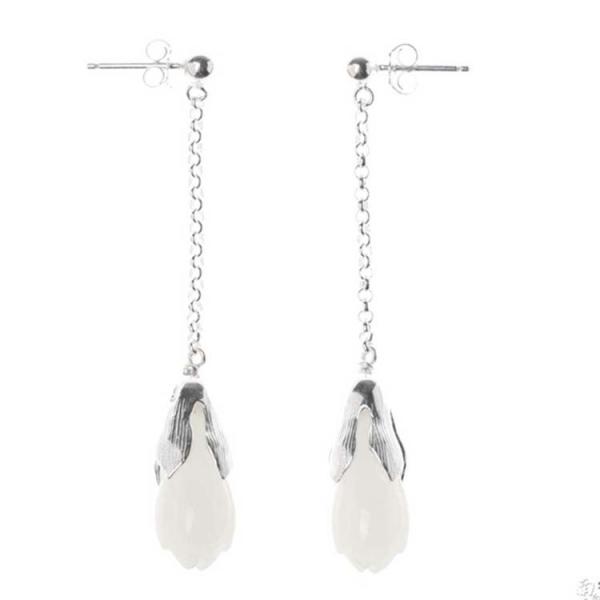 Women Retro 925 Sterling Silver Natural Jade Drop Earrings(TRS30811)