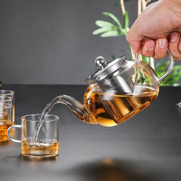 Dishwasher Safe Borosilicate Glass Tea Kettle Teapot 800ml With Metal Infuser And Lid