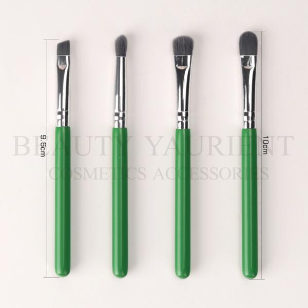 Green 4pcs Eyeshadow Makeup Brush Set 9.6cm Shinny Silver Ferrule