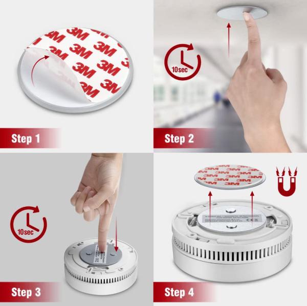 Aplicação de ímã industrial 3pcs Montar detector de fumaça magnético para fácil instalação