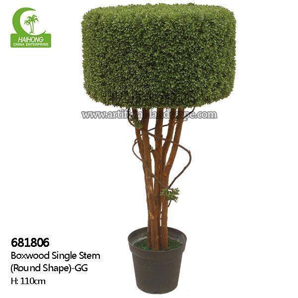 Wiind Resistance 110cm Artificial Boxwood Tree , Fake Topiary Plants Round Shape