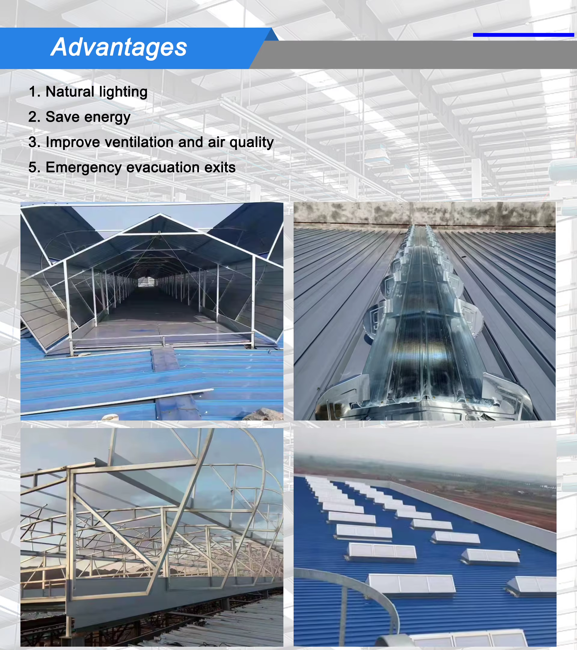 Industrial Roof Electric Skylight Arched Side Open Daylighting Ventilation Skylight