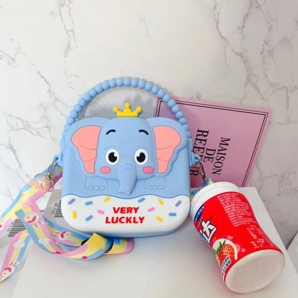 Elephant Little Girls Crossbody Purses With Chain Strap Silicone Resin Toddler Handbag Mini Casual Messenger ShoulderBag