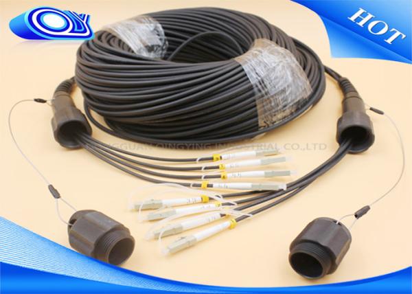 Black Color 4 Core MMF Simplex Tactical Fiber Cable LC / UPC IP67 PDLC Connector