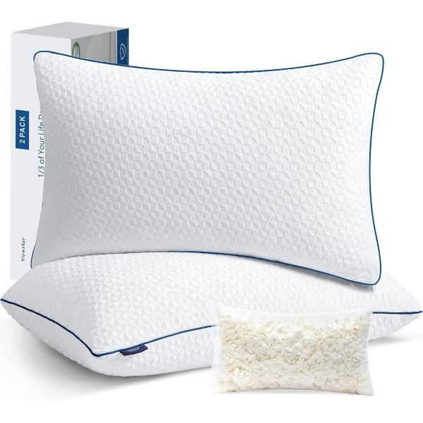 Removable and Washable Memory Foam Firm Pillows for Queen Size Adjustable Bed Set of 2