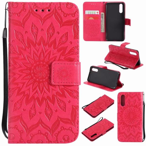 Huawei P20 Leather Protective Folio Magnetic Kickstand Cover Mobile Phone Case with Sunflower Embossed