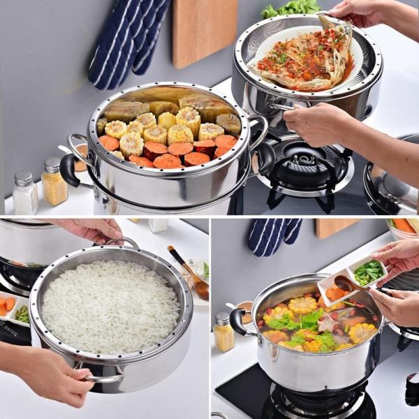 New Arrival Kitchen Industrial Steamer Pot Cookware Mutil Layer Stainless Steel Steamer Pot With SS Handle