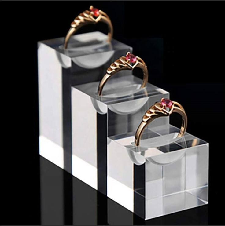 Hand Ring Slotted Clear Acrylic Block White Acrylic Jewelry Display Holder