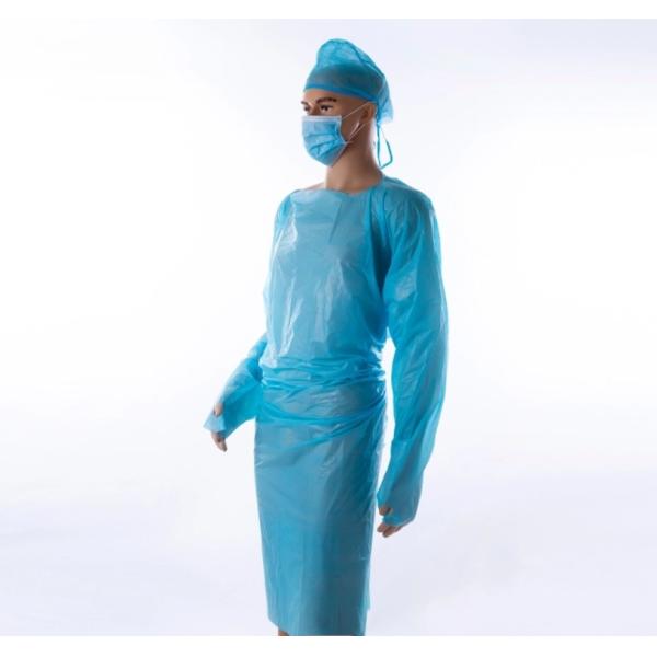 Blue Disposable CPE Gown , Plastic Isolation Gowns For Medical Use Level 3