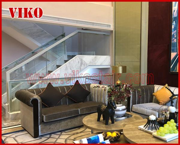 Double Steel Plate Staircase VK33S Marble Tread，Beech Tread , Carbon Steel Stringer,Stainless Steel, Power Coated,，