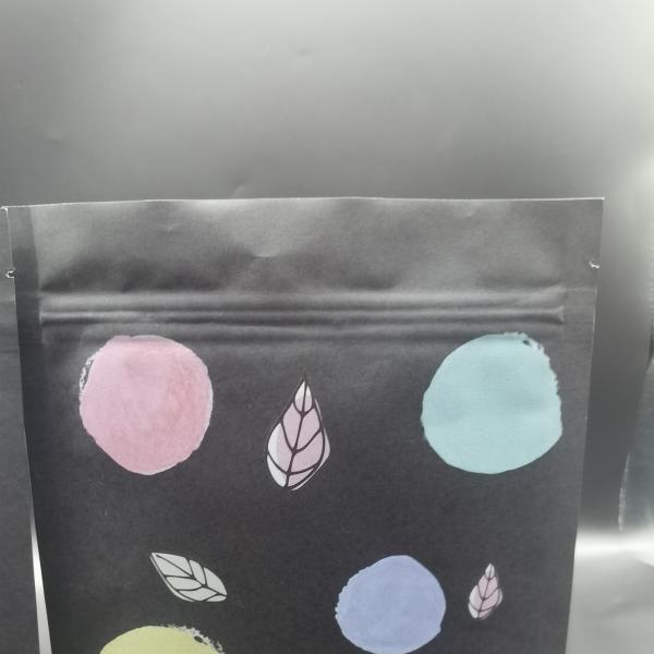 Digital Printed Compostable Packaging Bags Black Kraft Paper Stand Up Zipper Pouch