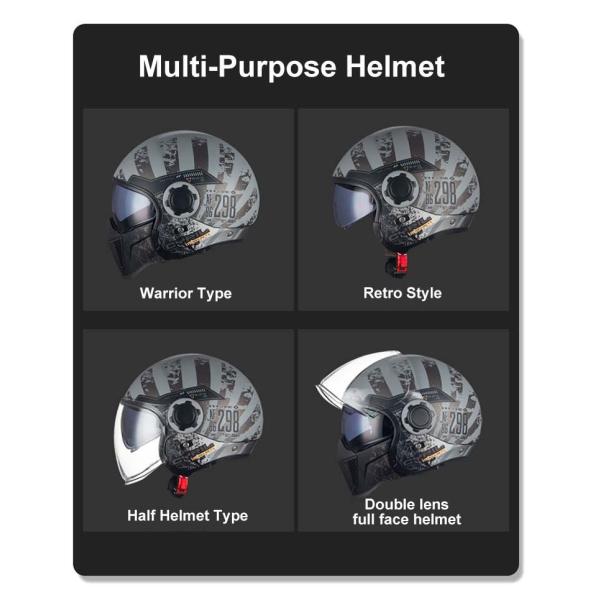 Custom Vintage Open Face Motorcycle Helmet with Mask Delivery Time 30-35 Work Days