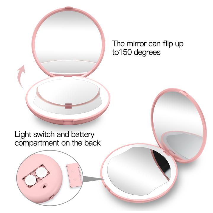 Led Lights Compact Portable Mini Handheld Pocket Illuminated Cosmetic Mirror for Beauty Travel Camping