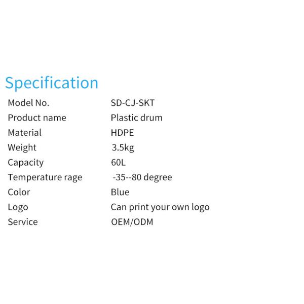 HDPE Blue 60L 55 Gallon Plastic Drum With Pastic Handle OEM ODM