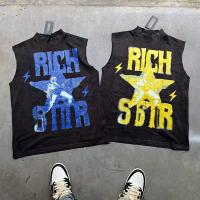 Logo imprimé sur mesure Applique Rips T-shirt homme Vêtements de rue T-shirts sans manches Vêtements de gym