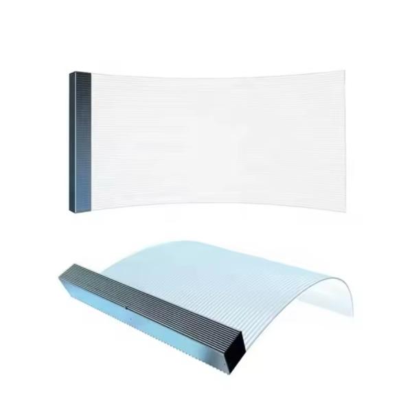 Pantalla LED ultra delgada P10 flexible y transparente para interiores con 90% de transparencia y 3500 nit de brillo Pantalla publicitaria para centros comerciales
